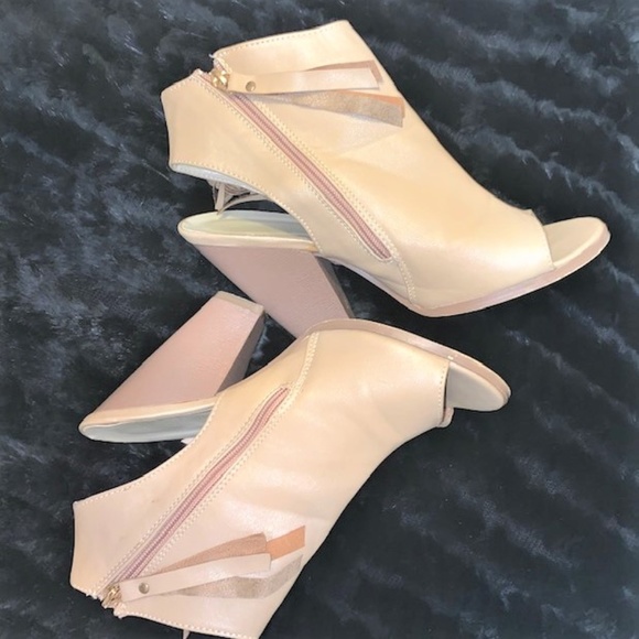 Adriana New York Shoes - ADRIANA NY 'Leanna' Nude Fringe Peep-Toe Booties
